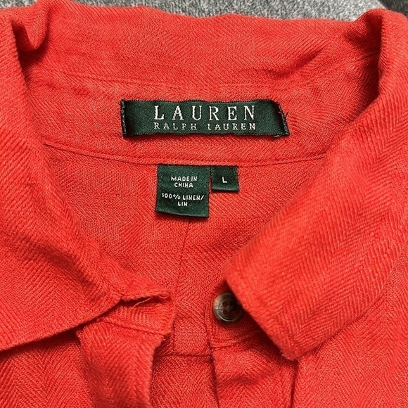 Lauren Ralph Lauren Monogram Linen Button Down Shirt-Burnt Orange Color Size L - Picture 4 of 8